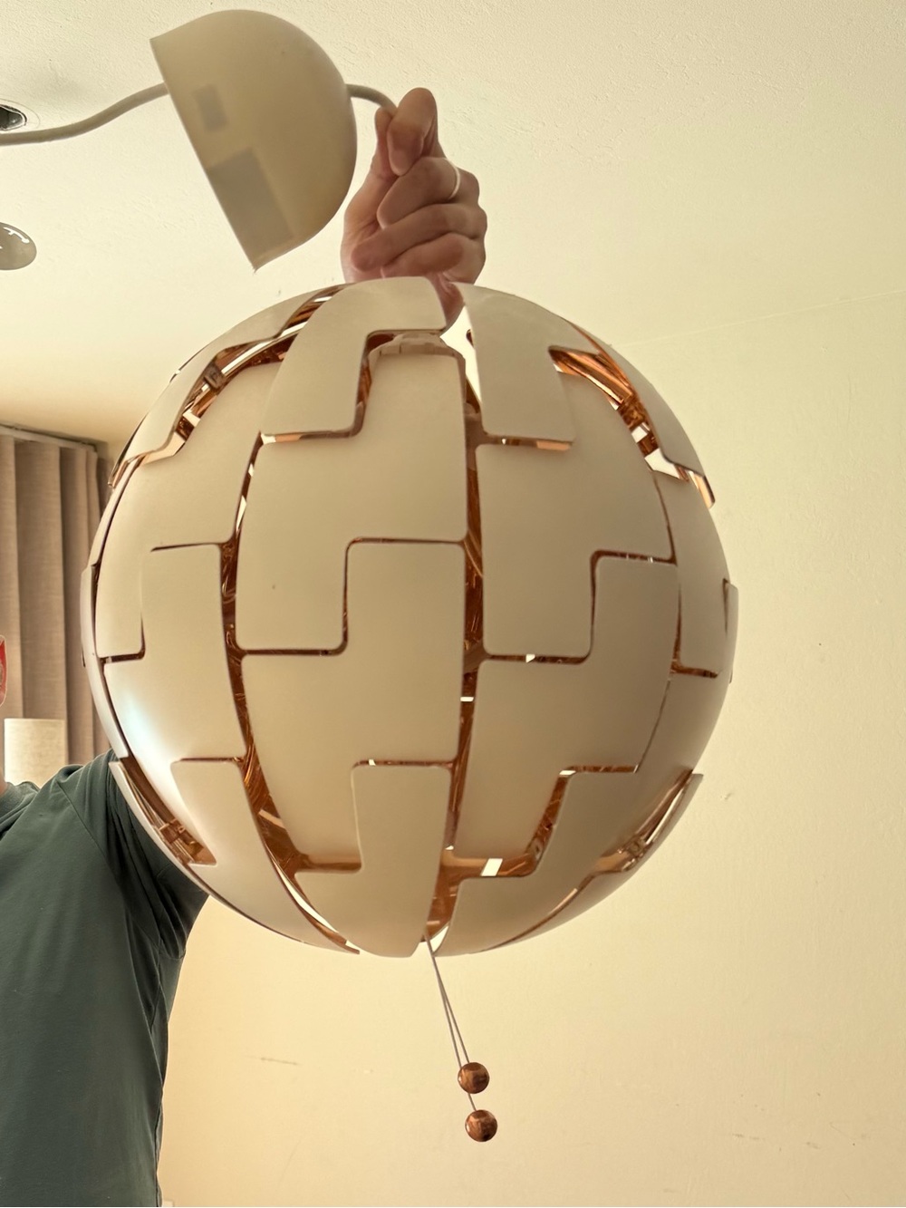 Modern White & Copper Sphere Pendant Light